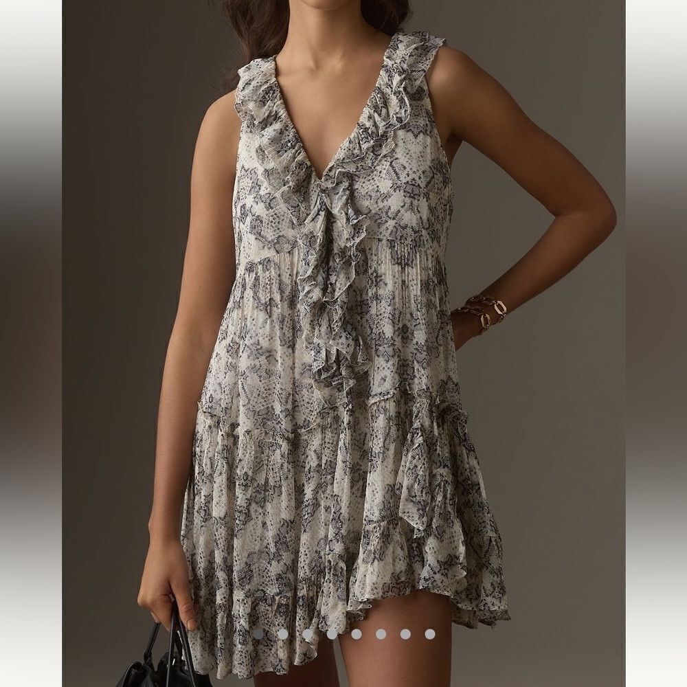 By Anthropologie sleeveless V-Neck Ruffled mini dress